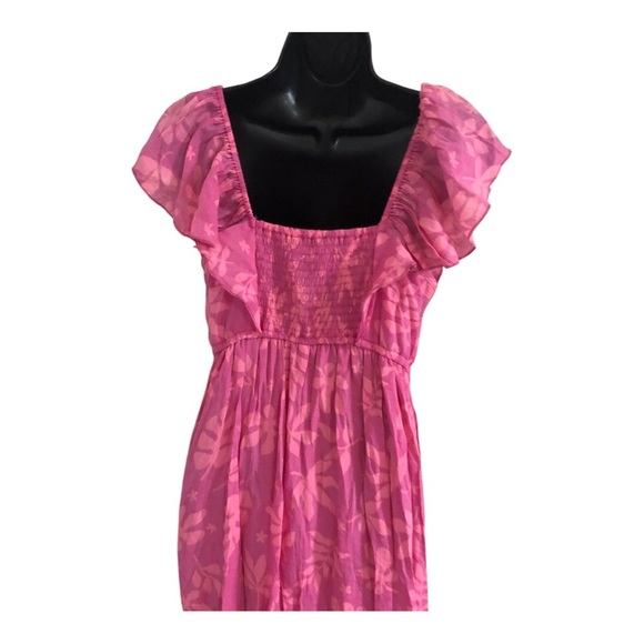 Pink floral motif flutter sleeve v-neck fit and flare maternity dress size large - Picture 12 of 13